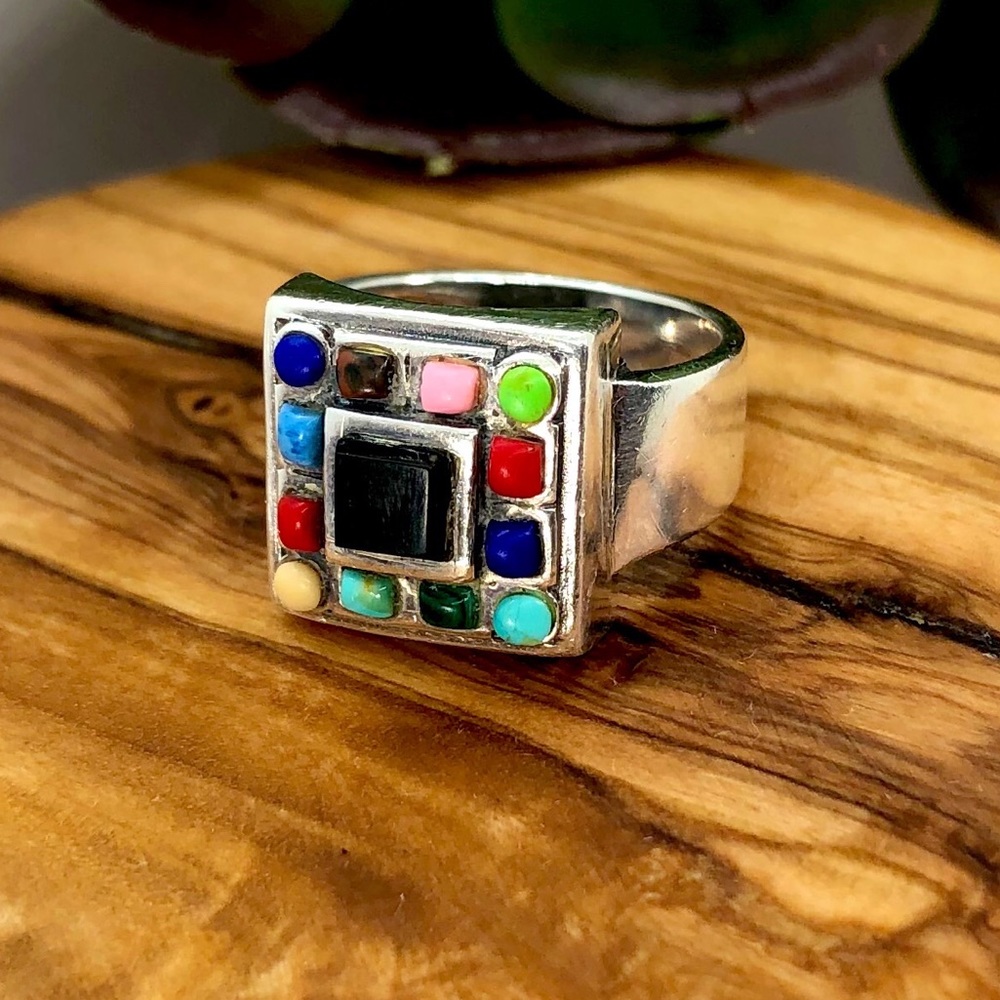 Southwestern Multi-Stone Sterling Silver Ring 925